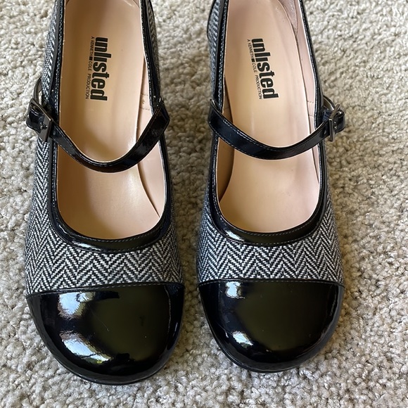 Keneth Cole Unlisted Mary Jane Herringbone and Patent Leather Toe Cap - Size 6.5 - Picture 5 of 9